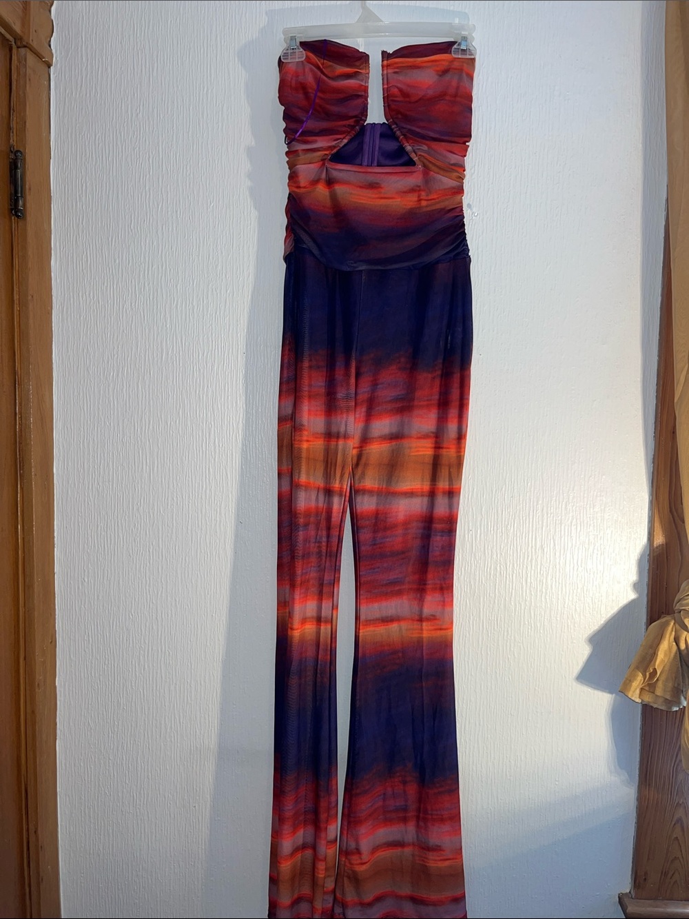Strapless Sunset-Print Jumpsuit